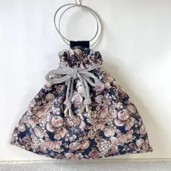ハンドメイドバッグ　トートバッグ　巾着バッグ　リングハンドル　ジャカード生地