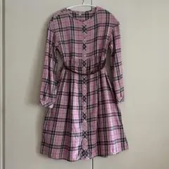 ユニクロ　キッズ 150 チェック柄 ワンピース 長袖 ピンク