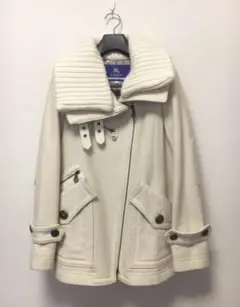 バーバリー ブルーレーベル襟ニットAラインコート白☆クレストブリッジ