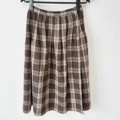 SM2 サマンサモスモス チェック ウール スカート S ブラウン ミディ丈