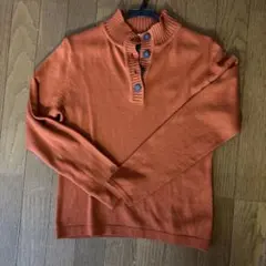 オレンジ ボタン付きハイネックニット M 古着