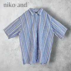 【niko and ニコアンド】　ストライプ　コットン　半袖シャツ　M ブルーのサムネイル