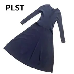 【訳アリ品】プラステ PLSTホールガーメント ニットフレアワンピース ネイビー