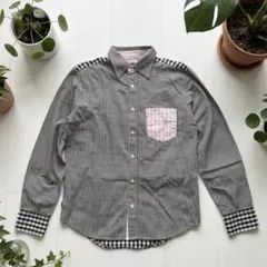 TOMMY / トミー　ギンガムチェック 長袖シャツ S ブラック×ピンク