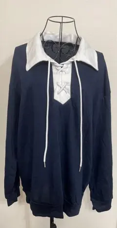 ネイビー 襟付き 長袖カットソー