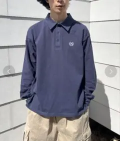 新品　BROKEN BASE ネイビー 長袖　ローレルロゴ刺繍ポロシャツ　92