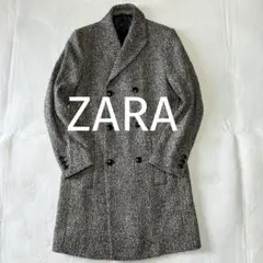 美品ZARA MANザラ ツイード ダブルブレスト チェスターコートMポロコート