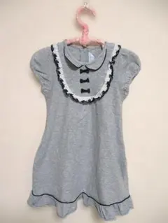 ポンポネット 半袖ワンピース 100cm グレー リボン付きのサムネイル