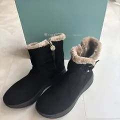 earth ファー裏地 黒スエードショートブーツ