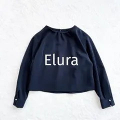 Elura パール とろみブラウス ネイビー 長袖 清楚 ノーカラー 紺のサムネイル