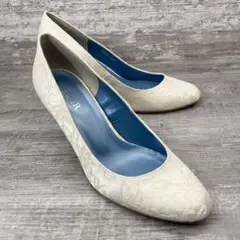 402 【極美品】BENIR レースパンプス約23.5〜24.0cm 結婚式 白