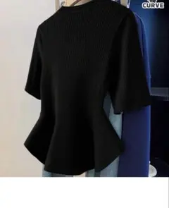 SHEIN ペプラム 半袖ニット ブラック 2XL