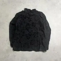 花柄ブラウス 黒 レース 刺繍 透け感 モード