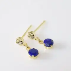 ラピスラズリ 天然石 4mm クリスタルストーン ゴールド ピアス