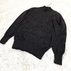 LES HALLESダークグレー 花柄刺繍 ニットセーター 長袖　毛100%