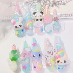 現品ネイルチップ♡平成女児ウィッシュコア音符 羽クローバー星 虹 スーパーロング