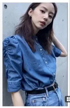 MOUSSY マウジー GATHER SLEEVE DENIM ブラウス