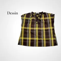 Dessin フレンチスリーブ チェック柄 スキッパーブラウス M ギャザー入りのサムネイル