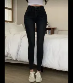 スキニーデニム パンツ ハイウエスト XS ブラック