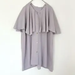 薄紫 フリル付きシフォンシャツ ケープ ブラウス L