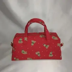 ボストンバッグ　ハンドメイドミニボストンバッグ　くま(^(エ)^)柄