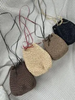編み物巾着ショルダーカゴバッグ　4色展開