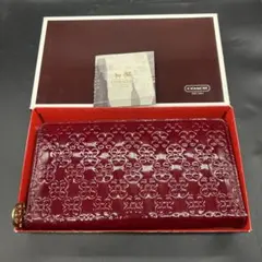 【新品・訳あり】COACH コーチ 長財布 ボルドー エナメル シグネチャー柄
