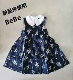 新品未使用　BeBe 花柄ノースリーブワンピース ネイビー