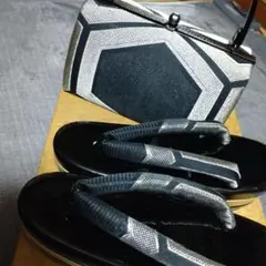厚底草履とバッグセット 黒とシルバー