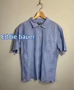 ◾️Eddie bauer◾️ギンガムチェックハーフジップ半袖シャツ:L