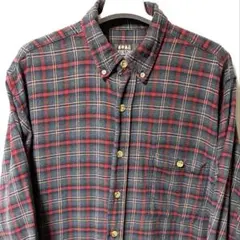 ネルシャツ 長袖シャツ L チェック 赤 灰色 グランジ グランパコア