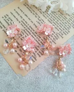 571★2ペア4個オリジナルチャーム、コネクター、アクリルフラワー、桜、さくら