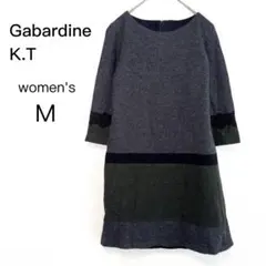 【ギャバジンＫ.Ｔ】 ワンピース Ｍ グレー カーキ バイカラー レース 七分袖