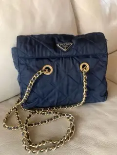 PRADA キルティング チェーンショルダーバッグ ネイビー - メルカリ