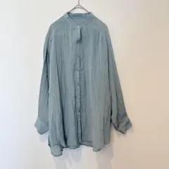 センスオブプレイス バンドカラー シャツ ブラウス くすみブルー　青　前ボタン