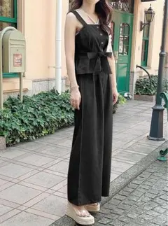 ❤︎GRL グレイル❤︎ リボンベルト付きビスチェ×ワイドパンツセットアップ 黒