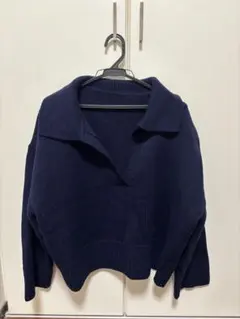 GRL ネイビー 襟付きオーバーサイズニット