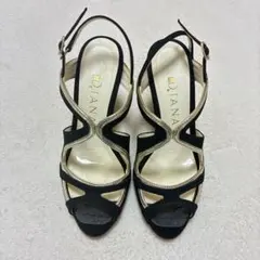 【美品】DIANA 黒ベージュ ウェッジソール 　サンダル　エスパドリーユ