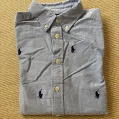 【極美品】Ralph Lauren長袖シャツブルーポロ全面刺繍M（10-12）
