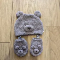 クマ耳付きベビー帽子と靴下セット