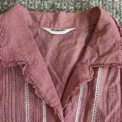 マ*て様 INGEBORG 赤白チェック 半袖シャツ　綿