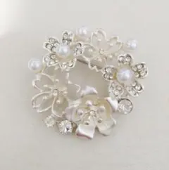 シルバー 桜 ブローチ・サークル フラワー 花 パール