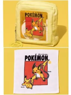 3COINS ポケモン ミニポーチ　ミニタオル　ピカチュウ　ライチュウ