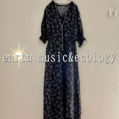 earth music&ecology花柄レースロングワンピース（フリー）黒
