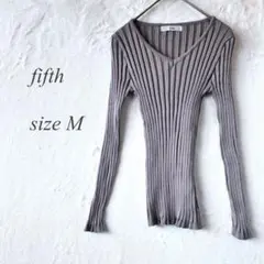 fifth リブ長袖Vネックニット M グレージュ 伸縮性 無地 959