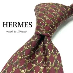★【極美品】 HERMES ネクタイ 小紋柄 ワインレッド フランスのサムネイル
