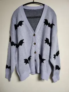 薄紫 コウモリ柄 ニットカーディガン