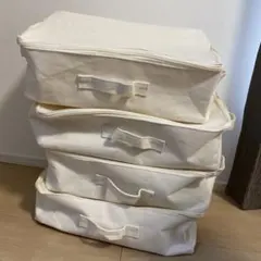 スリーコインズ　アイボリー キャンバス 衣類収納ケース 4個セット
