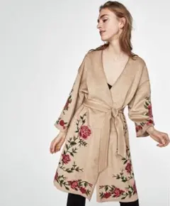 新品☆ZARA ザラ フラワー刺繍入りロングコート ベージュ S