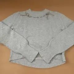 グレー 長袖ニットトップス リボン付き